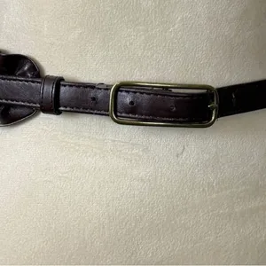 Gap Y2K Faux Leather Brown Ruffle Antique Gold Buckle Belt Women’s Size Medium thumbnail 5