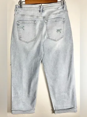 Risen Cassidy High-Rise Barrel Leg Bow Detail Cropped Blue Jeans Size 5/27 thumbnail 5