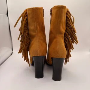 Predictions Leather Collection Tan Suede Fringe Square Pointed Toe Boots Size 7 thumbnail 9