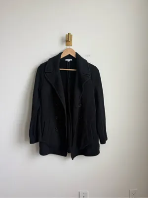 James Perse Women's Black Cotton Peacoat Double Breasted Jacket Size 3 Large thumbnail 2