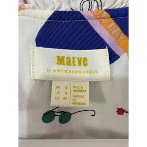 Maeve Anthropologie Blouse Size 2 Winter Gear Novelty Print Ruffle White Multi thumbnail 3