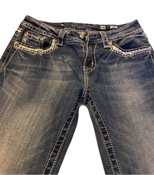 Miss Me Sz 28 STYLE XP 7035B RELAXED Boot Jeans Embellish Dark Blue Distress thumbnail 1