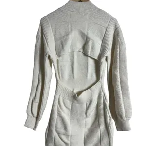 Area Stars White Open Back Knit Long Sleeve Mock Neck Sweater Mini Dress Size M thumbnail 13