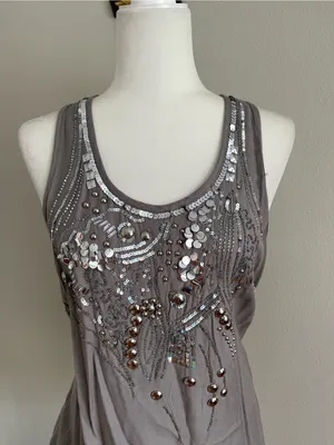 Charming Charlie Grey Sequin & Bead Embellished Tank thumbnail 2