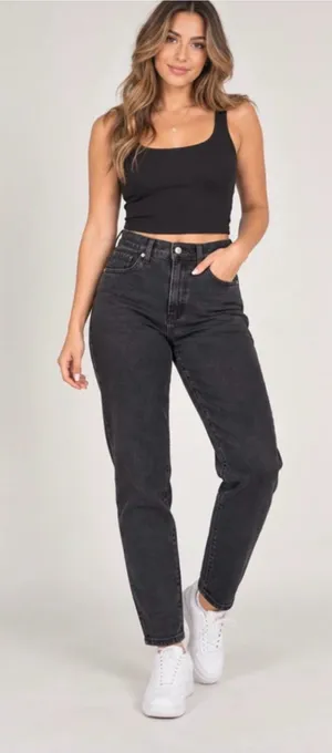 Levi's High-Rise Washed Black Mom Jeans thumbnail 1