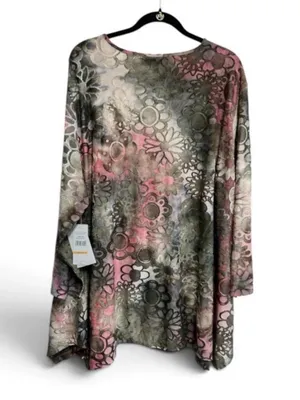 Multiples Tunic Top Womens Size 3X Burn Out Floral Print Lagenlook NWT thumbnail 2