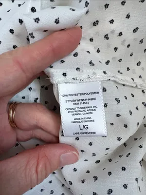 Pleione White V-Neck Short Sleeve Blouse Black Dot Flutter Sleeve Smocked Large thumbnail 6