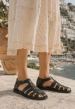 Ancient Greek Sandals Nestoras Sandals Black Leather Fisherman Size 40 thumbnail 1