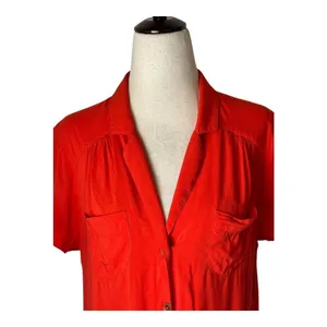 Maeve Anthropologie Shirt Women 4 Red Collared‎ Button Down Tie Front Top Preppy thumbnail 4