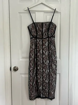 Anthropologie Metallic Floral Lace Midi Dress Cocktail Party Romantic Y2K XS thumbnail 3
