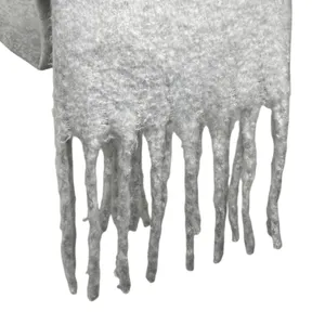 American Eagle Light Gray Fleece Fringe Hem Neck Shawl Wrap Scarf One Size thumbnail 3