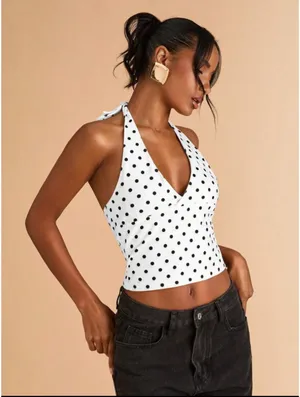 SheIn White polka dot halter top thumbnail 1