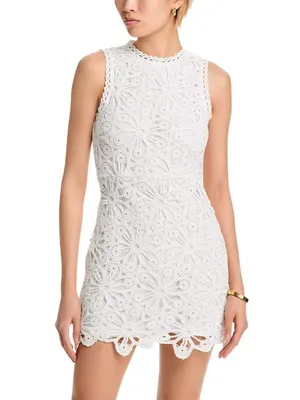 Aqua Crochet Mini Dress Women's XXS White Bridal Bachelorette Cocktail Party NWT thumbnail 3