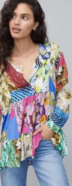 Anthropologie Conditions Apply Risa Patchwork Tunic Top Size Medium thumbnail 1