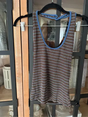 Princess Polly Sugar Talking Halter Top Multi Stripe brown scoop neck open back thumbnail 2