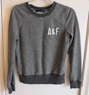 Womens Abercrombie & Fitch A&F Gray/White Stripe Crewneck Sweatshirt Size XS thumbnail 1
