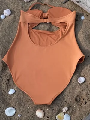 Aerie Swimsuit Copper Halter Knot Cutout One Piece Swimsuit Size Large thumbnail 5