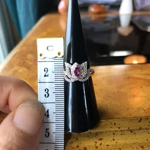 Natural Rhodolite Garnet Sterling Silver Lotus Ring Size 6 thumbnail 4