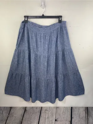 Matty M Blue Chambray Tiered A-Line Midi Skirt size XXL thumbnail 2