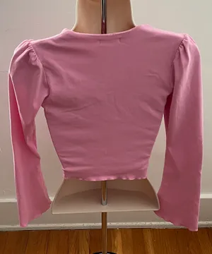 Dolls Kill Sugar Thrillz From Take A Bite Pink Strawberry Charm Flare Sleeve Crop Top, size S thumbnail 7