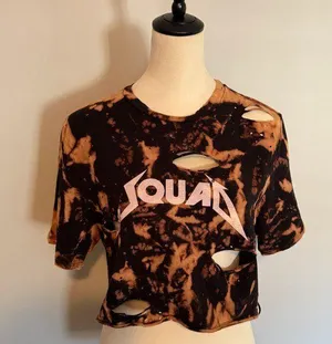 NEW Better Be women's medium black/brown distressed crop top t-shirt thumbnail 1