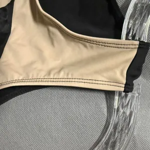 Colorblock Black and Beige high neck sports bra thumbnail 5