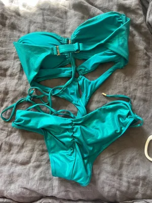 NWOT Honey Birdette Ziva Teal Metallic Swimsuit MED monokini thumbnail 6