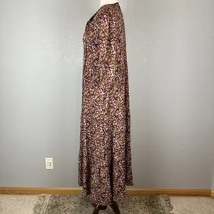 Natural‎ Life Floral Print Boho Tiered Maxi Dress Size XS/S Tie Neck 3/4 Sleeve thumbnail 4