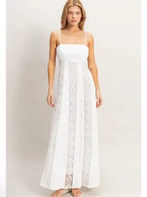 NEW HYFVE White Linen Blend Lace Panel Maxi Dress – Large thumbnail 6