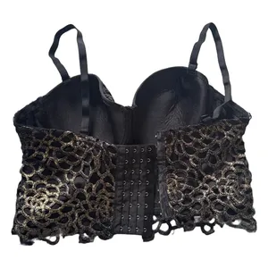Cleo Womens Black Gold Lace Bustier Crop Top Padded‎ Hook Eye L Whimsigoth thumbnail 4