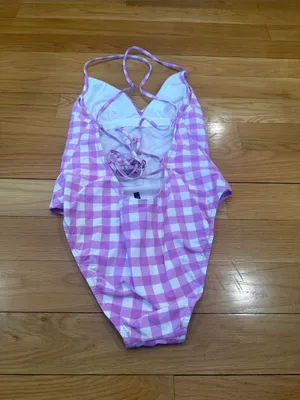 J.Crew one piece lace up back oversized Matte gingham swimsuit size 4. thumbnail 4