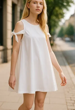 Trafaluc Collection Womens Dress Size M Zara White Poplin Bow Sleeve‎ Mini NEW thumbnail 1