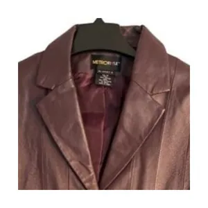 Metrostyle Leather Jacket Womens Size 12 Burgundy Lined Button Front Classic Red thumbnail 5