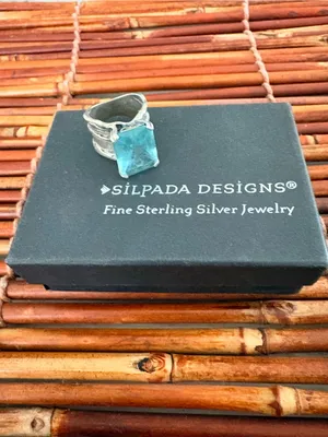 Silpada Sterling Silver Ring with Aqua Blue Square Glass Stone 5.5 thumbnail 5