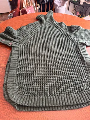 J. Crew Olive Green Chunky Turtleneck Sweater with Button Cuffs size small thumbnail 8