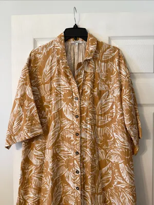 Madewell Women's Button-Front Leaf Print Midi Dress in Mustard size S thumbnail 2