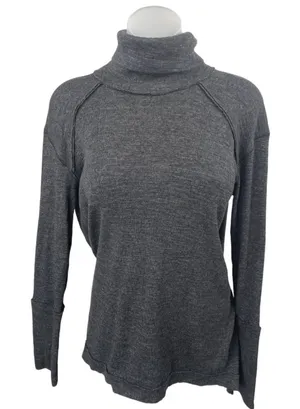 Free People Women's Gray Turtleneck Split Back Long Sleeve Knit Sweater Top Sz M thumbnail 1