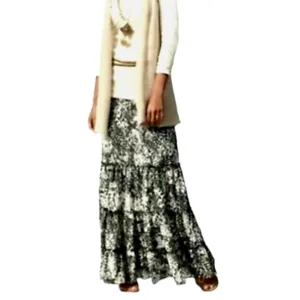 CAbi Tiered Convertible Midi Dress Maxi Skirt Black White Peasant Boho Medium thumbnail 2