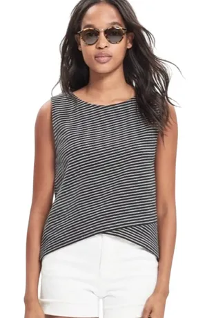 Madewell Black Striped Crossover‎ Tank 100% Cotton Medium Minimalist Casual EUC thumbnail 1