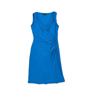 Lauren Ralph Lauren Blue Midi Wrap Ruched Side Sleeveless Dress Size 8 thumbnail 4