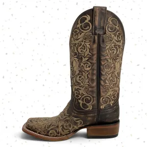 Corral Boots Brown Tan Embroidered Square Toe Western Cowboy Roper Rodeo Size 6 thumbnail 5