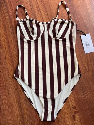 Onia Marilyn One Piece Swimsuit Brown Cream Stripe Underwire Bustier NWT $225 thumbnail 2