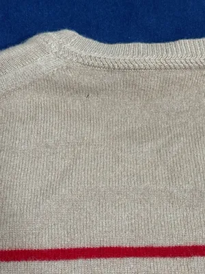 Burberry Brit 100% Cashmere Striped Sweater Red Beige Equestrian Logo M thumbnail 11