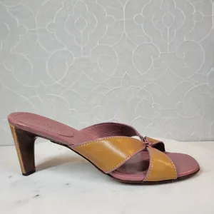 Cole Haan Womens Leather Slip On Heels 7B Tan Mauve Cross Straps Open Toe thumbnail 5