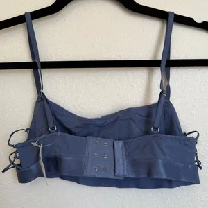 NWT AERIE Square Neck‎ Strappy Lace Up Unlined Adjustable Bra in Slate Blue thumbnail 2