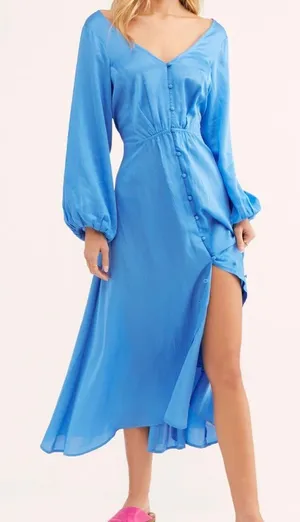 Free People Later Days Midi Dress blue summer Resortwear size 6 thumbnail 1