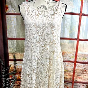 Free People Lace Sleeveless Mini Dress Beige M thumbnail 8