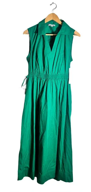 Calvin Klein Midi Dress Women's 8 Cutout Cotton Emerald Sleeveless Vacation NWT thumbnail 1
