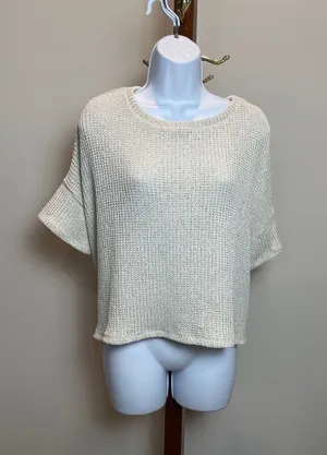 Gilli Sweater Size L Beige Open Knit Short Sleeve Cropped Boxy Round Neck NWT thumbnail 1