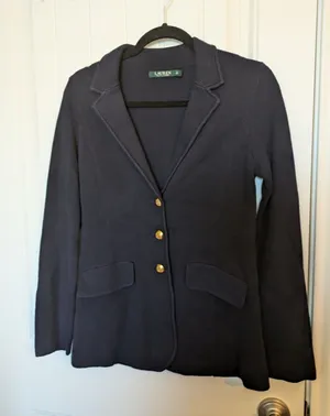 Lauren Ralph Lauren Womens Blue Button-Up Knit Sweater Blazer Gold Buttons S thumbnail 1